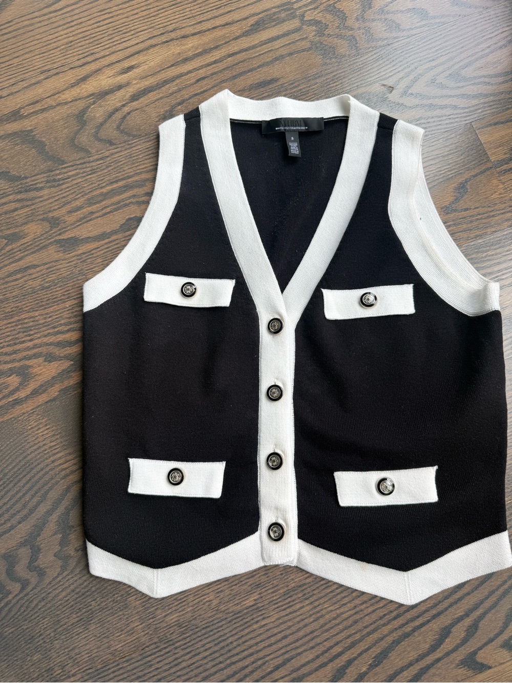 White House Black Market Black and White Contrast Knit Vest
